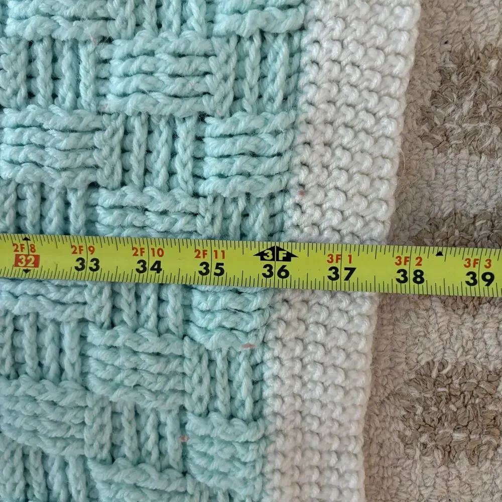 Handcrafted Gail‎ Kashdan Crochet Baby Blanket Afghan Basketweave Mint White
